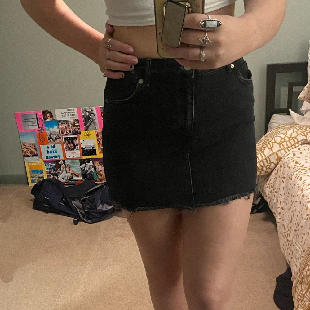 Retro Faded Black Denim Skirt